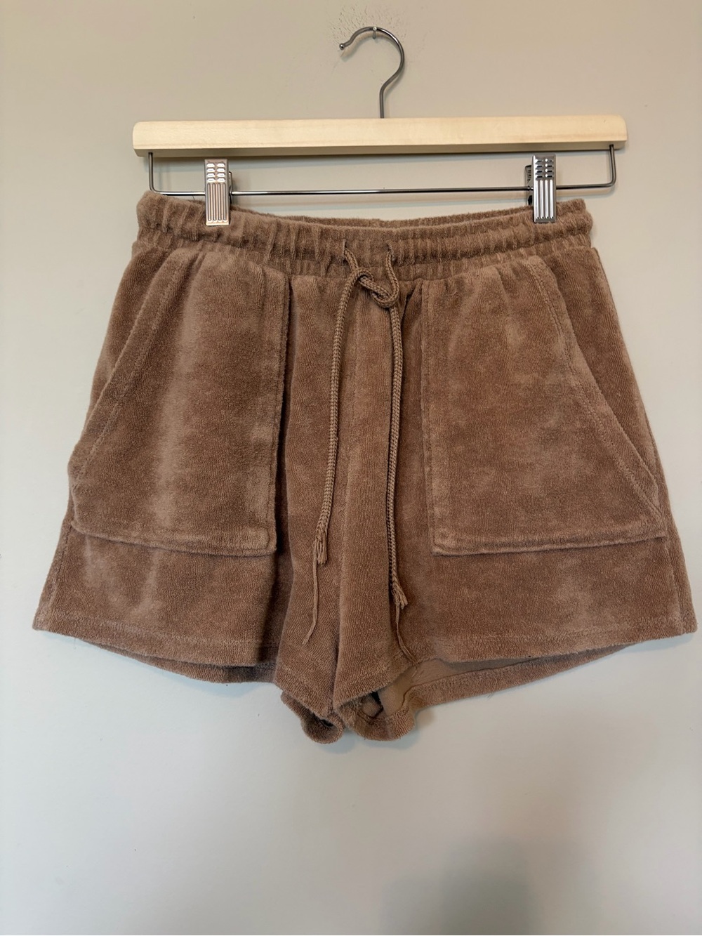 Zara Terrycloth Drawstring Shorts in Brown